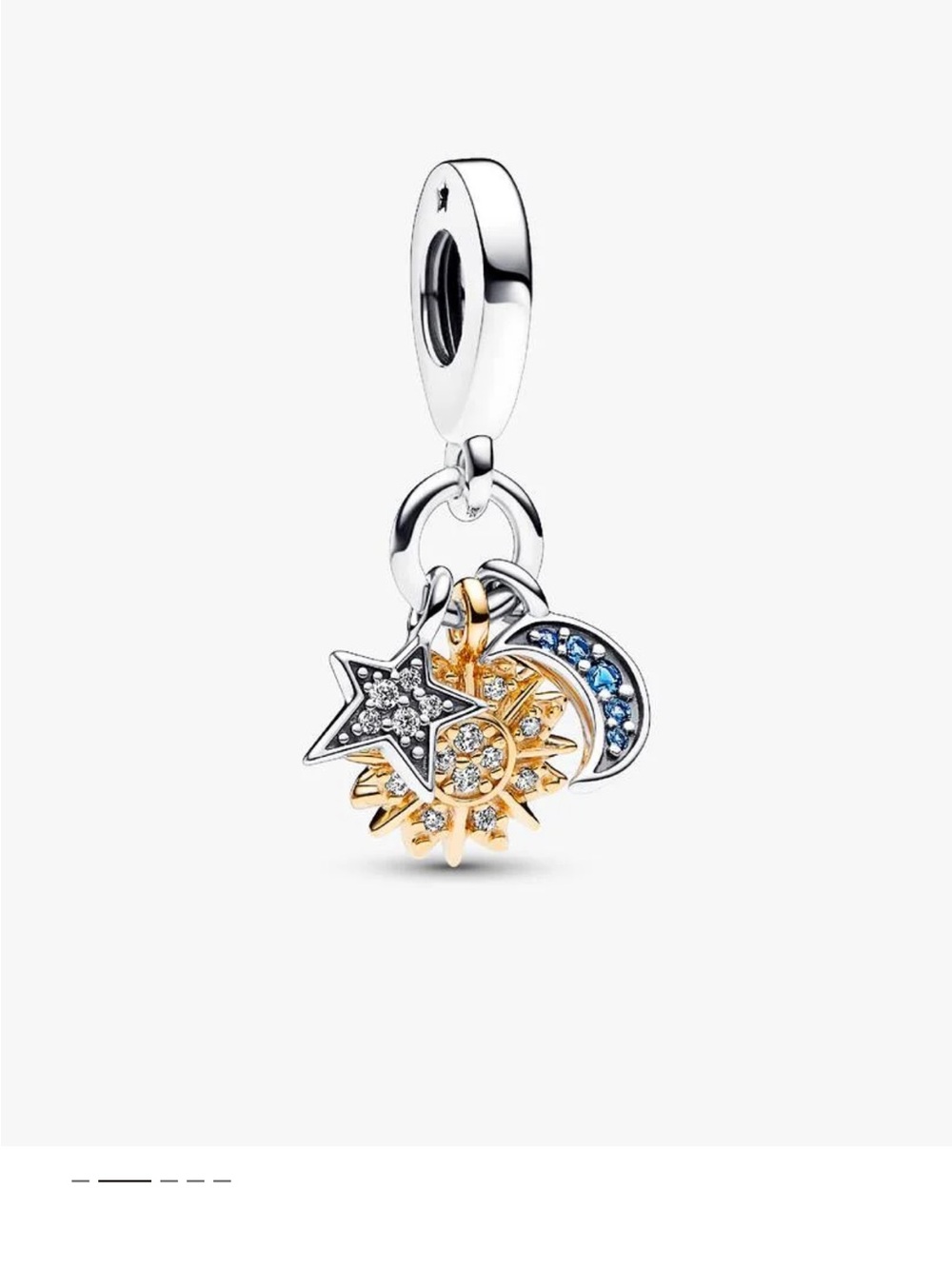 NEW never used Pandora Sun, Star & Moon Dangle Charm — Silver, Gold & Blue